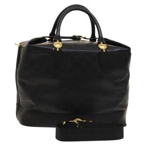 Gianni Versace Boston Bag PVC Canvas 2way Black Gold Auth 122102